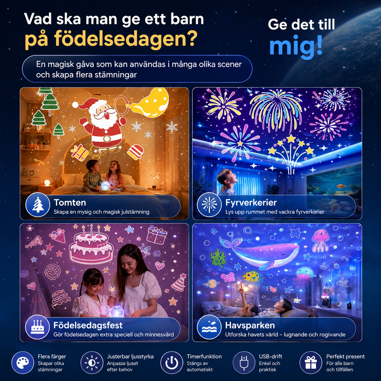 Drömlampa med Musik och Stjärnprojektor